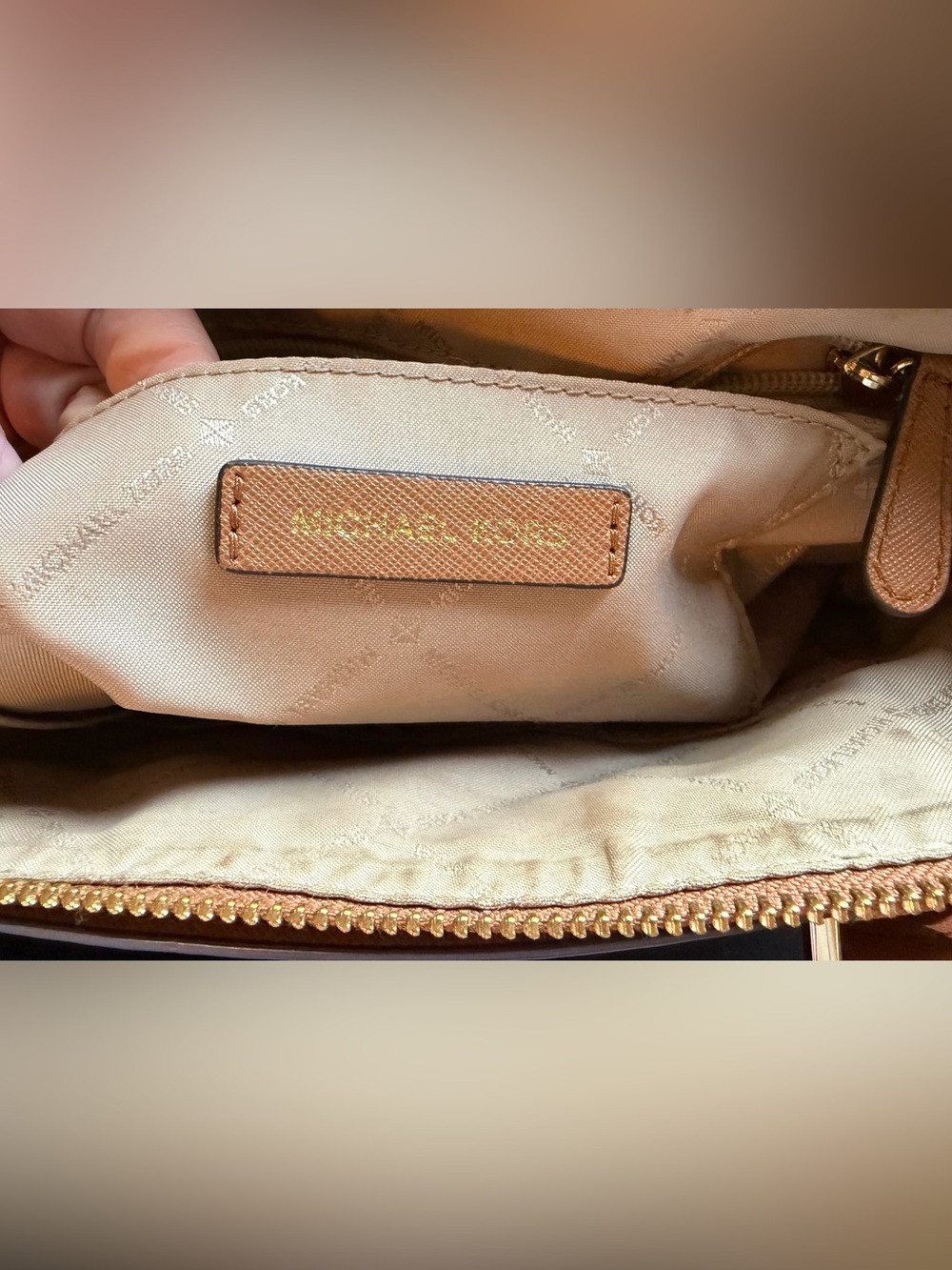 Michael Kors Beige and Tan MK Monogram Tote - Picture 7 of 8